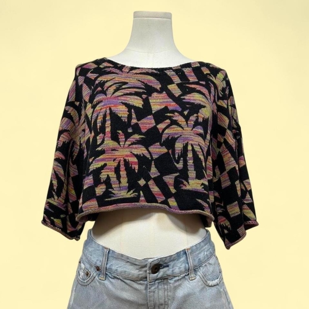 Urban Outfitters Palm Tree Neon Striped Knit Crop Top XS Oversized Fit‎ Womens